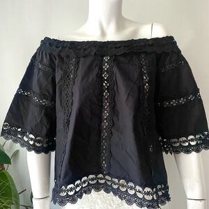 Black Lace Off-Shoulder Top embroidered medium